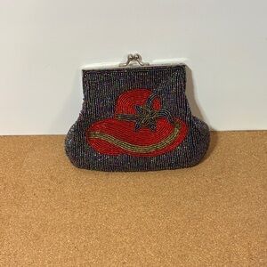 Beaded Clutch Purse with Red Hat Motif Temptation Italy